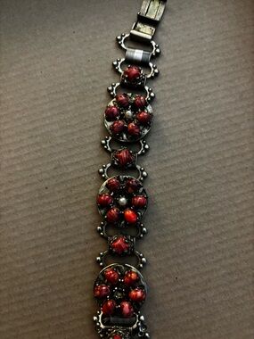 Red Beaded Floral Link Bracelet - Women Jewelry
